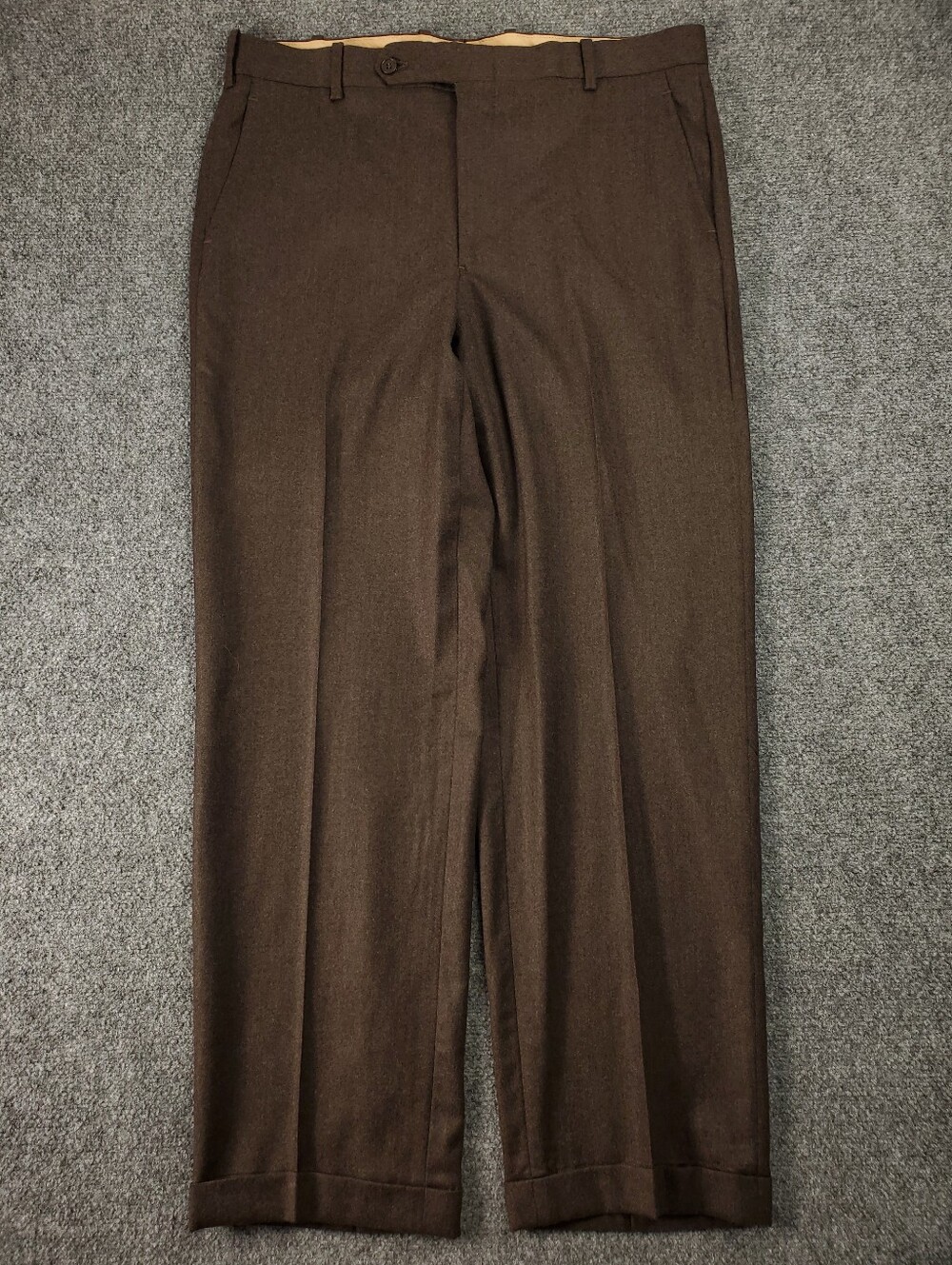 Corbin Wool Dress Pants Mens 36 Dark Brown Cuffed Flat Front Slacks Trousers